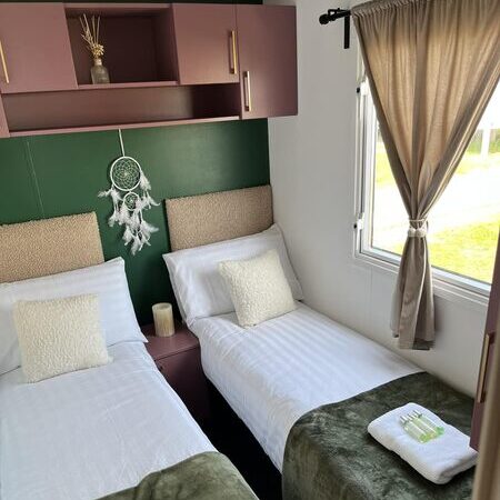 Modern interior of the seaside caravan in Southerness Marianne Bay